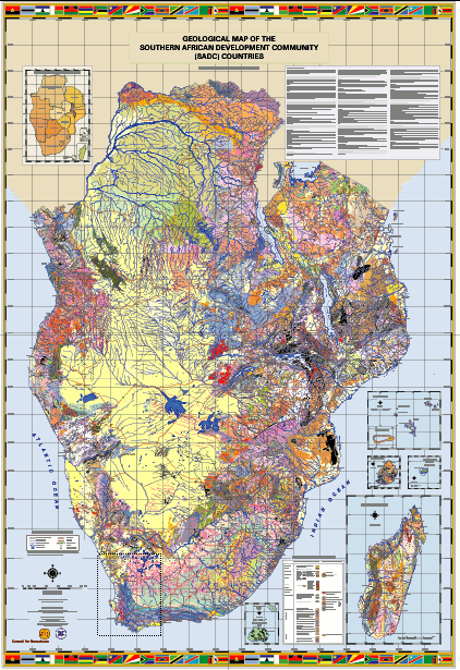 The Geological map of the SADC countries was printed on six A0 sheets. Four sheets were used for the map as you see it  and two were used to print the legend on.